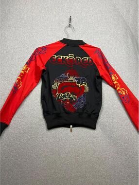 Vintage ECKO Red Graffiti Bomber Track Jacket  SZ XS Rare Felt Accent NYC Baddie